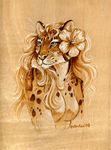  anthro feline female flower heather_bruton leopard mammal monochrome nude plain_background portrait solo 