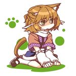  animal_ears blonde_hair cat_ears cat_tail detached_sleeves extra_ears green_eyes mizuhashi_parsee pointy_ears puffy_sleeves shiren_(monochrome_structure) short_hair short_sleeves solo tail touhou 