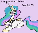  clopper-dude cutie_mark english_text equine female feral friendship_is_magic hair hooves horn horse long_hair mammal multi-colored_hair my_little_pony nude plain_background pony princess_celestia_(mlp) purple_eyes pussy royalty smile solo text unicorn winged_unicorn wings 