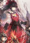  alternate_costume armor ascot black_hair gloves hair_tubes hakurei_reimu looking_at_viewer red_eyes smile solo touhou xiezhua_(amyoy) 