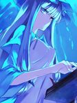  blue blue_eyes blue_hair book breasts hat long_hair long_sleeves medium_breasts patchouli_knowledge shiren_(monochrome_structure) solo touhou upper_body very_long_hair wide_sleeves 