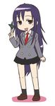  :d full_body goshiki_agiri kill_me_baby long_hair long_sleeves lowres miniskirt namu_(nurui_cha) necktie open_mouth purple_eyes purple_hair red_neckwear school_uniform shadow shoes shuriken simple_background skirt smile socks solo very_long_hair white_background 