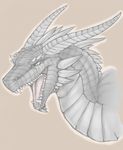  ambiguous_gender brown_background dragon feral grey_scales horn kallus plain_background portrait scalie solo tongue yellow_eyes 