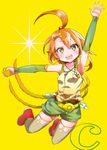  c.c._lemon c.c._lemon_(character) green_eyes looking_at_viewer open_mouth personification shimoda-kon simple_background smile solo yellow_background 