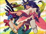  champion dark_skin druddigon haxorus hydreigon iris_(pokemon) koma_(hato-5) pokemon pokemon_(game) pokemon_bw2 purple_hair 