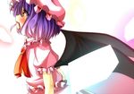  ascot bat_wings blood blood_in_mouth blue_hair daidai_ookami fang gradient_hair hat multicolored_hair pink_hair puffy_sleeves red_eyes remilia_scarlet short_hair short_sleeves solo touhou wings 