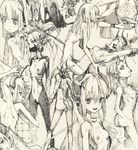  demon_girl flat_chest horns looking_at_viewer multiple_girls nipples nude original pointy_ears sketch smile tail toi_(number8) traditional_media 