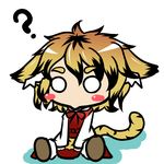  amagiku animal_ears black_hair blonde_hair blush long_sleeves lowres multicolored_hair short_hair sitting solo sticker tail tiger_ears tiger_tail toramaru_shou touhou two-tone_hair wide_sleeves 