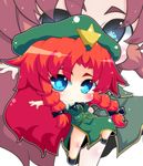  :3 amagiku blue_eyes blush braid chinese_clothes hat hong_meiling long_hair puffy_sleeves red_hair solo star star-shaped_pupils symbol-shaped_pupils touhou twin_braids 