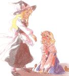  alice_margatroid blonde_hair crying crying_with_eyes_open full_body gioha kirisame_marisa looking_away multiple_girls outstretched_hand tears touhou 