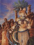  ear_piercing egyptian feline female heather_bruton jewelry loincloth mammal piercing polearm sculpture solo staff statue 