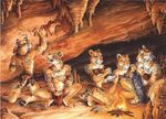  feline female fire heather_bruton indoor loincloth male mammal sabertooth smilodon warm_colors 