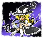  apron blonde_hair blush bow braid hat hat_bow kirisame_marisa long_hair one_eye_closed open_mouth puffy_sleeves reio short_sleeves side_braid single_braid solo touhou white_bow witch_hat yellow_eyes 