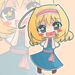  ahoge alice_margatroid amagiku blonde_hair blue_eyes blush_stickers capelet hairband long_skirt open_mouth sash short_hair skirt solo standing star star-shaped_pupils symbol-shaped_pupils touhou 