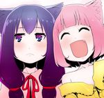  animal_ears aoki_shin blush cat cat_ears closed_eyes fang long_hair moeko_(nekogurui) multiple_girls nekogurui_minako-san nyamu_nyamu open_mouth original personification pink_hair purple_hair 