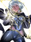  bad_id bad_pixiv_id breasts cape dark_skin dodai_shouji earrings electricity empty_eyes gloves hoop_earrings jewelry large_breasts marvel solo storm_(x-men) tight very_dark_skin x-men 