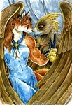  abs avian bird canine couple dress feathers female fox gryphon heather_bruton male mammal muscles muscular_female nude pecs topless wings 