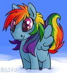  blue_fur chazcatrix cub equine female feral friendship_is_magic fur hair horse mammal multi-colored_hair my_little_pony pegasus plain_background pony purple_eyes rainbow_dash_(mlp) rainbow_hair solo wings young 