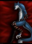  blue blue_fur crossdressing dacad feminine fingerless_gloves fur girly gloves legwear lying male sergal solo stockings toeless_socks 