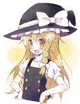  :d blonde_hair blush bow braid fang full_body hands_on_hips hat hat_bow kirisame_marisa long_hair meito_(maze) no_legs open_mouth single_braid sketch smile solo touhou white_bow witch_hat yellow_eyes 