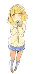  blonde_hair cardigan hairband jpeg_artifacts kise_yayoi kneehighs loafers meno nanairogaoka_middle_school_uniform precure school_uniform shoes skirt smile_precure! solo tears v wavy_mouth white_hairband white_legwear yellow_eyes 