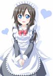  :d black_hair blue_eyes bow kagerou_(kers) long_hair maid maid_headdress miwa_ai open_mouth smile solo v_arms yuru_yuri 