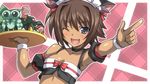  ;d animal_ears armpits beta_(muvluv) brown_hair cat_ears cat_tail dark_skin fang muvluv muvluv_alternative muvluv_total_eclipse one_eye_closed open_mouth purple_eyes short_hair smile soukai_(lemonmaiden) tail tarisa_manandal 