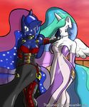  anthrofied blue_eyes boots breasts clothing couple crying cutie_mark dress elbow_gloves equine female friendship_is_magic gloves hair horn horse legwear mammal multi-colored_hair my_little_pony pony princess princess_celestia_(mlp) princess_luna_(mlp) purple_eyes royalty sparkles stockings tears theburningdonut winged_unicorn wings 