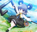  aho animal animal_ears basket capelet dowsing_rod dual_wielding flower grey_hair holding long_sleeves mouse mouse_ears mouse_tail nazrin open_mouth outstretched_arms petals puffy_sleeves red_eyes short_hair solo tail touhou 