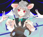  alternate_costume animal_ears bad_id bad_pixiv_id curtains dowsing_rod grey_hair hands highres long_sleeves mouse_ears mouse_tail nazrin puffy_sleeves red_eyes shimana_(cs-ts-az) short_hair solo tail touhou 