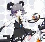  aho animal animal_ears basket capelet closed_eyes dowsing_rod dual_wielding grey_hair hat holding japanese_clothes jewelry kariginu long_sleeves mononobe_no_futo mouse mouse_ears mouse_tail multiple_girls nazrin one_eye_closed open_mouth pendant red_eyes short_hair smile symbol-shaped_pupils tail tate_eboshi touhou wide_sleeves 