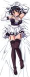  absurdres armpits arms_up black_hair black_legwear blue_eyes breasts cleavage dakimakura elbow_gloves frilled_legwear frilled_skirt frills full_body garter_straps gloves highres kore_ga_watashi_no_goshujin-sama large_breasts lying maid maid_headdress nakabayashi_yoshitaka's_maid_uniform sawatari_izumi short_hair skirt solo thighhighs 