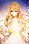  ahoge blonde_hair collarbone dress glowing linia_pacifica long_hair lowres pink_eyes ribbon salt_(salty) smile solo sword_girls very_long_hair wavy_hair 