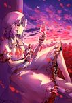  alcohol ascot bad_id bad_pixiv_id blood cloud cup dress drinking_glass flower hat leclle pink_dress profile puffy_short_sleeves puffy_sleeves purple_hair red_eyes remilia_scarlet rose short_sleeves sitting sky smile solo touhou twilight window wine wine_glass wrist_cuffs 