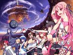  6+girls :&lt; :o aqua_eyes arin azer bare_shoulders black_hair black_legwear blue_eyes blue_hair blush brown_hair cecilia_(pangya) crossed_arms dress facial_hair fingerless_gloves garter_straps glasses gloves goatee hair_ornament hair_ribbon hair_up hana_(pangya) hat holding kamdia karen_(pangya) kaz kooh lightcycle long_hair looking_back lucia_(pangya) max_(pangya) multiple_boys multiple_girls navel necktie nell_(pangya) nuri odd_one_out official_art open_mouth otoko_no_ko pangya pink_eyes pink_hair pleated_skirt purple_eyes red_hair ribbon shorts skirt sunglasses thighhighs tron uniform very_long_hair wrist_cuffs 