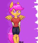  anthro anthrofied clothed clothing equine female friendship_is_magic hair mammal my_little_pony narrow_waist pegasus pink_hair plain_background scootaloo_(mlp) short_hair shorts solo wings 