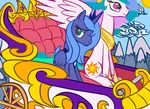  2012 blue_hair chariot crown cutie_mark equine female feral friendship_is_magic hair horn horse long_hair multi-colored_hair my_little_pony pony princess_celestia_(mlp) princess_luna_(mlp) royalty sad siblings sisters smile winged_unicorn wings 