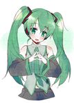  :d bare_shoulders blush detached_sleeves fingers_together green_eyes green_hair hatsune_miku long_hair looking_at_viewer meito_(maze) necktie no_legs open_mouth simple_background sketch skirt smile solo steepled_fingers twintails very_long_hair vocaloid 