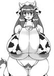  1girl animal_ears areola_slip areolae bell big_breasts big_nipples bikini blush bovine breasts cameltoe cattle chubby clothed clothing collar cow_ears cow_girl cow_print cow_tail erect_nipples female gigantic_breasts highleg horns huge_breasts invalid_tag long_hair mammal milf monochrome mother navel nipples not_furry open_mouth overweight parent plain_background plump pubes pubic_hair pussy_peek simple_background skimpy smile solo standing swimsuit tail tatara thick_thighs thighs thong white_background wide_hips 