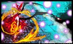  blonde_hair fire flame flandre_scarlet kyougoku_touya looking_at_viewer red_eyes solo touhou wings 