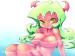  areolae breasts green_eyes green_hair horns large_breasts long_hair nabe_(ingenmame) nude panty_&amp;_stocking_with_garterbelt partially_submerged red_skin scanty_(psg) solo water 