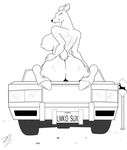  big_butt black_and_white breasts butt car cervine deer female huge_breasts line_art looking_at_viewer looking_back looking_behind mammal monochrome sign sitting solo zp92 