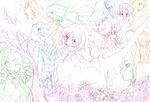  alice_margatroid camera cirno flandre_scarlet hakurei_reimu highres izayoi_sakuya kirisame_marisa kochiya_sanae konpaku_youmu kyougoku_touya lineart monochrome multiple_girls one_eye_closed reisen_udongein_inaba remilia_scarlet shameimaru_aya sketch touhou 