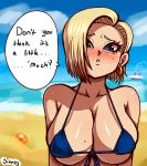  android_18 bikini breasts dragonball_z simmsy_(artist) swimsuit text_focus 