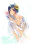  bad_id bad_pixiv_id bare_shoulders barefoot black_eyes black_hair character_name czc_(deko) dated dress flower hair_flower hair_ornament happy_birthday hat hat_removed headwear_removed highres holding holding_hat idolmaster idolmaster_(classic) kikuchi_makoto short_hair smile solo sundress sunflower 