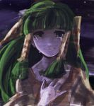  bad_id bad_pixiv_id bangs blunt_bangs blurry crying crying_with_eyes_open feena_(grandia) grandia grandia_i green_hair hair_ornament hair_tubes hand_on_own_chest jewelry long_hair looking_at_viewer moonlight necklace night nouko_(ina39) smile solo tears upper_body 