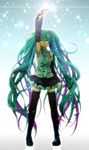  aqua_eyes aqua_hair armpits arms_up bad_id bad_pixiv_id detached_sleeves hatsune_miku highres long_hair looking_at_viewer microphone ryou_(fallxalice) smile solo thighhighs twintails very_long_hair vocaloid zettai_ryouiki 