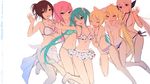  :d ;d ^_^ akita_neru aqua_eyes aqua_hair barefoot bikini birthday blonde_hair blush brown_hair cait closed_eyes fang front-tie_top gradient_sarong hatsune_miku highres kagamine_rin long_hair megurine_luka meiko multiple_girls one_eye_closed open_mouth pink_hair polka_dot polka_dot_scrunchie polka_dot_swimsuit project_diva_(series) project_diva_2nd project_diva_f sarong scrunchie shirt_tug sketch smile striped striped_swimsuit swimsuit swimwear_(module) twintails very_long_hair vocaloid wavy_mouth white_hair yowane_haku 