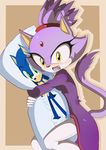  body_pillow cat caught clothed clothing feline female fur green_eyes hedgehog looking_at_viewer mammal pillow pillow_hug ponytail purple_fur sega solo sonic_(series) sonic_the_hedgehog yellow_eyes yzzythehedgie123 