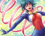  allenby_beardsley beam_ribbon blue_bodysuit bodysuit bow g_gundam gundam mobile_trace_suit multicolored multicolored_bodysuit multicolored_clothes open_mouth red_bodysuit satou_toshio_(suisuisuisui) yellow_bow 